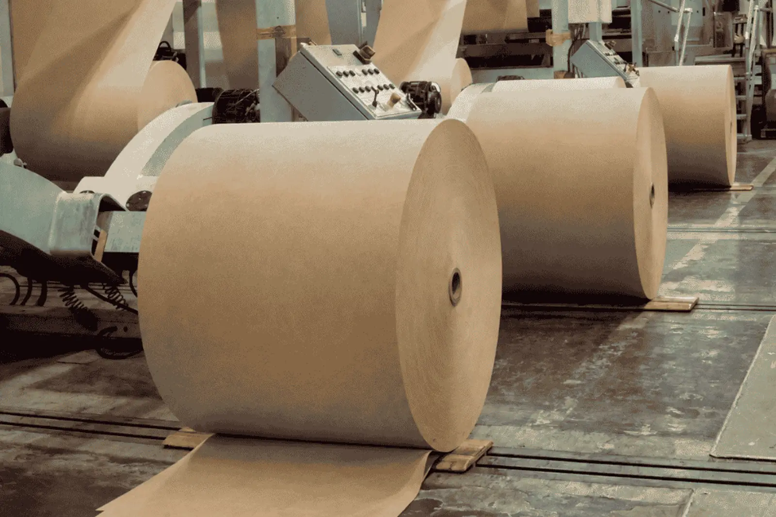 A kraft paper reel coming off the paper machine